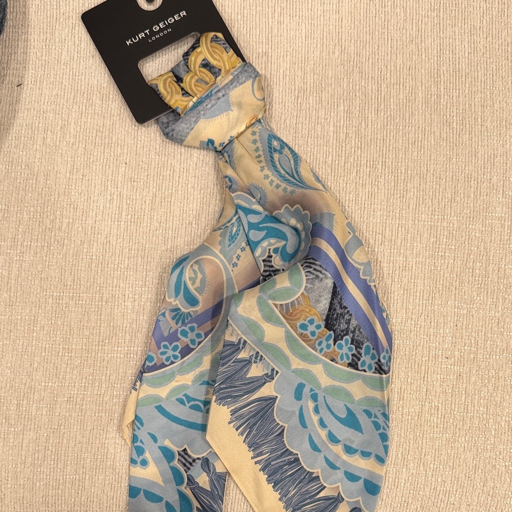 Kurt Geiger Blue, Cream & Yellow Paisley Silk Scarf